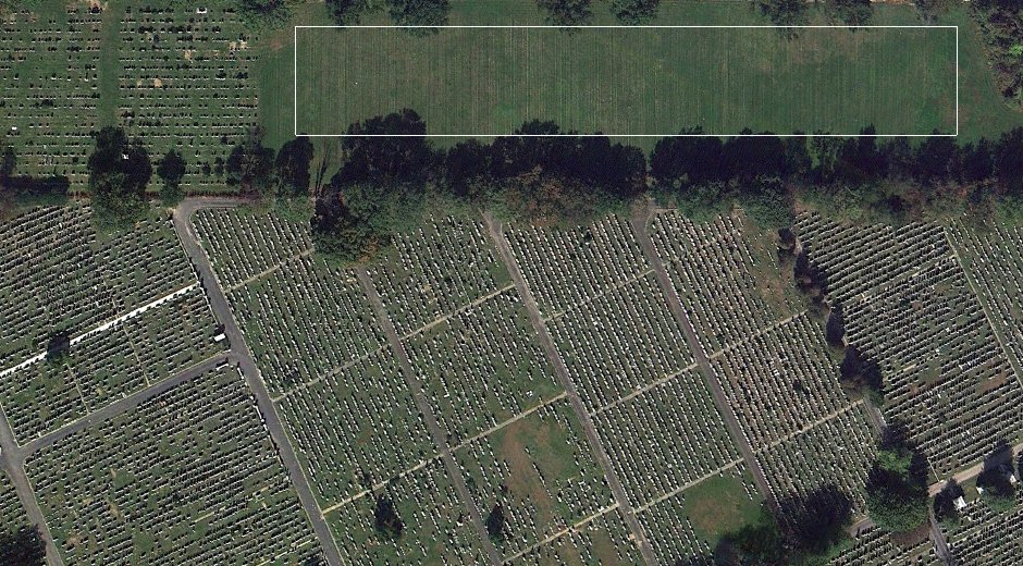 One of the Monument Cemetery grave sites, noted in white, at Lawnview Cemetery