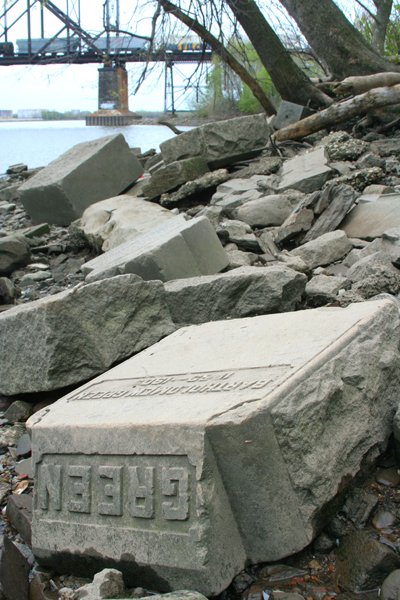 Tombstones along the Delaware River shoreline